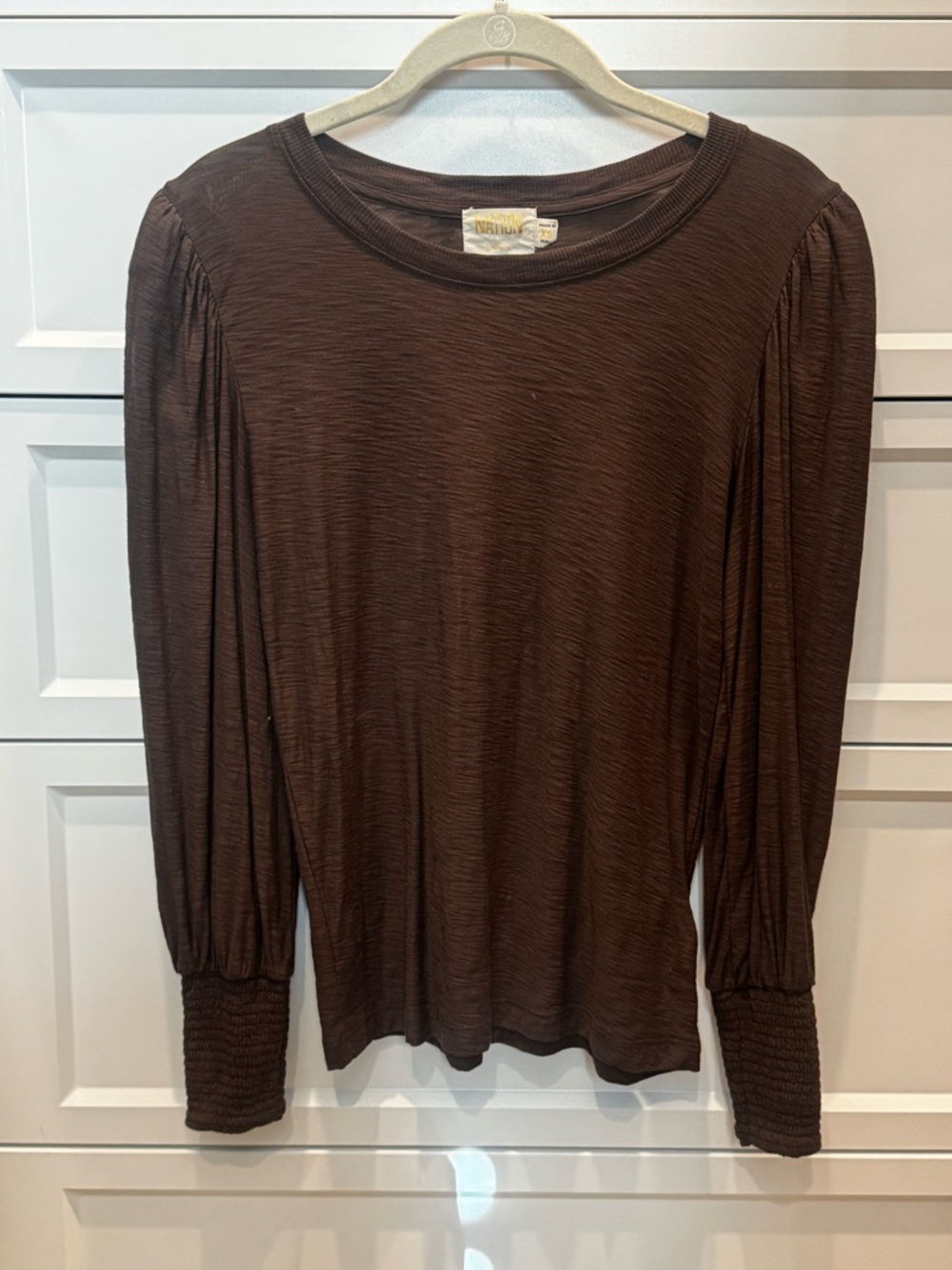 Nation LTD Brown Puff-Sleeve Long Sleeve Top